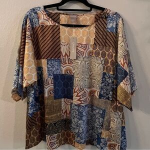 NWT Chico’s Blouse Drape Sleeve Blouse Patchwork Pullover Size 2 (Lg 12)